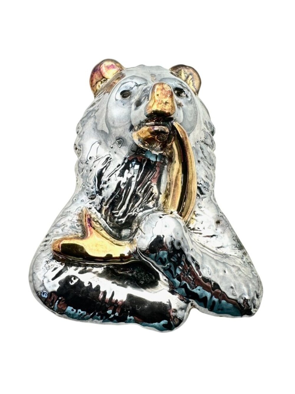 Vintage Artisan GW Two Tone Sterling Silver Bear Salmon Pin Pendant Isreal